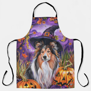 Delantal Espeluznante Shetland Sheepdog Halloween Witch Pum