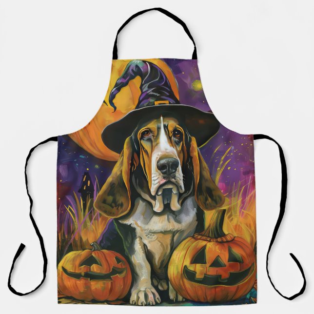Delantal Espeluznantes Hound Halloween Bruja Y Calabaza (Anverso)