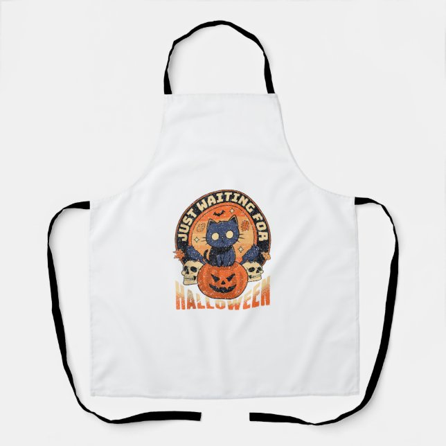 Delantal Esperando a Halloween Funny Cat Retro Tee (Anverso)
