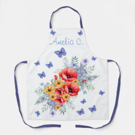 Delantal Espías rojas deliciosas, girasoles y mariposas