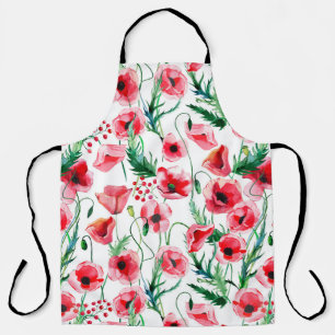 Delantal Espías rojas: ilustracion floral acuarela