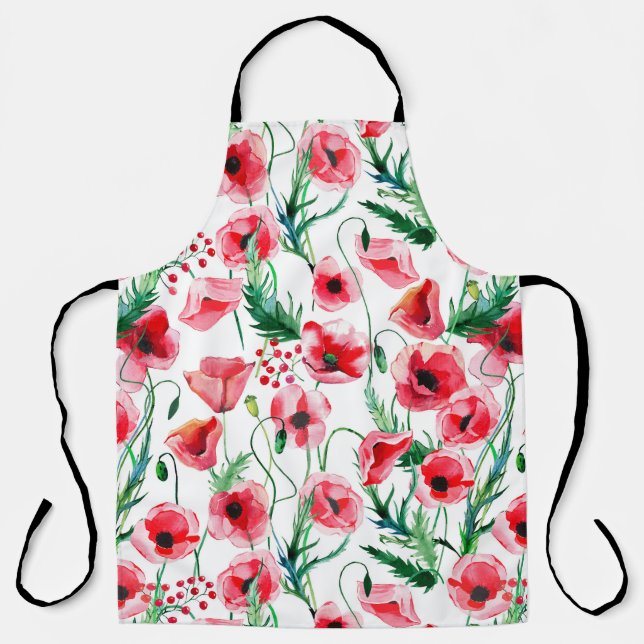 Delantal Espías rojas: ilustracion floral acuarela (Anverso)