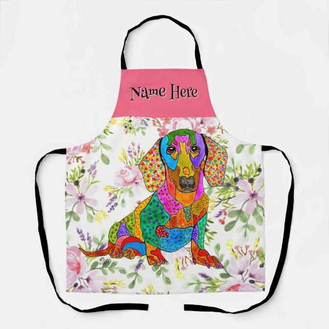 Delantal Espinoso Apron floral de perro Dachshund (Anverso)