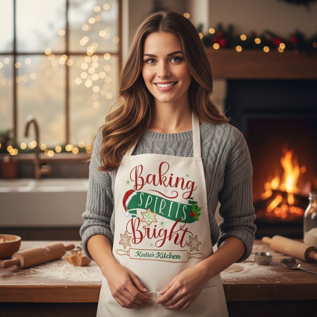 Delantal Espíritus de hormiga Navidades personalizados bril (Baking Spirits Bright Personalized Christmas Apron - Perfect for the Christmas Holidays!)