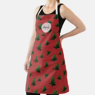 Delantal Espumoso árbol de Navidad patrón rojo verde Monogr