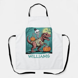 Delantal Esqueleto de Halloween Personalizado Montando Dino