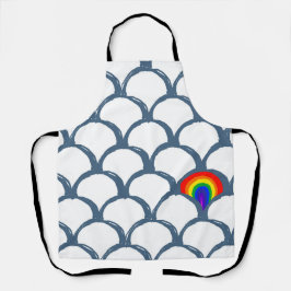 Delantal Esquema azul y blanco Patrón de vieira y arcoiris