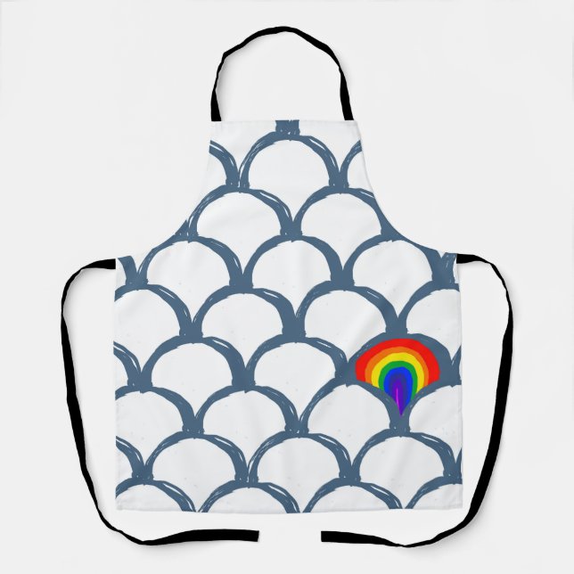 Delantal Esquema azul y blanco Patrón de vieira y arcoiris (Anverso)