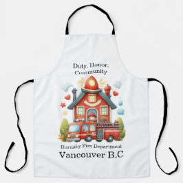 Delantal Estación y camión de bomberos rojos alegres