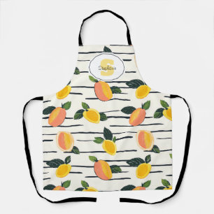 Delantal Estampa de fruta de mango coral amarillo en marfil