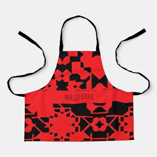 Delantal Estampacion Patrón Psicodélico Árabe Rojo (Anverso)