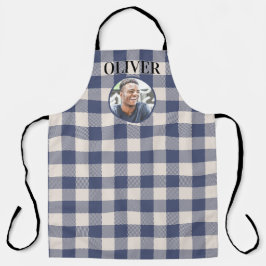 Delantal Estampado de Cuadros Azules Clásicos Gingham con N