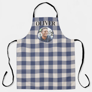 Delantal Estampado de Cuadros Azules Clásicos Gingham con N