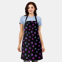 Delantal Estampado de huellas de patas moradas rosadas y az