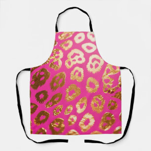 Delantal Estampado de leopardo dorado rosa intenso glamour