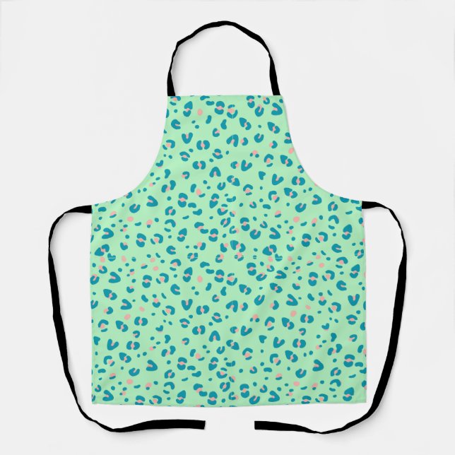 Delantal estampado de leopardo guepardo azul y rosa (Anverso)