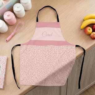 Delantal Estampado de leopardo rosa con tira de nombre de c