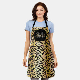 Delantal Estampado de lunares de leopardo con brillo dorado