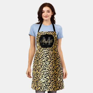 Delantal Estampado de lunares de leopardo con brillo dorado