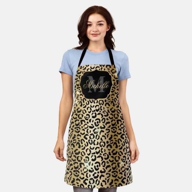 Delantal Estampado de lunares de leopardo con brillo dorado (Gastado)