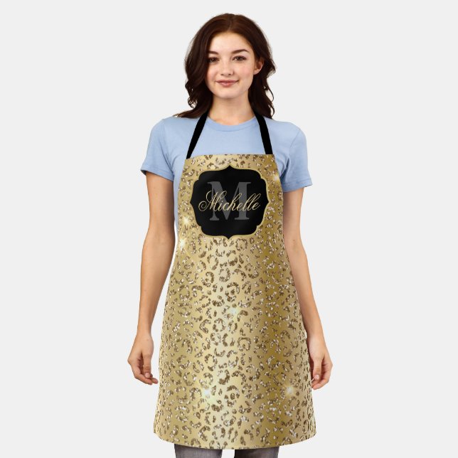 Delantal Estampado de manchas de leopardo con brillo dorado (Gastado)
