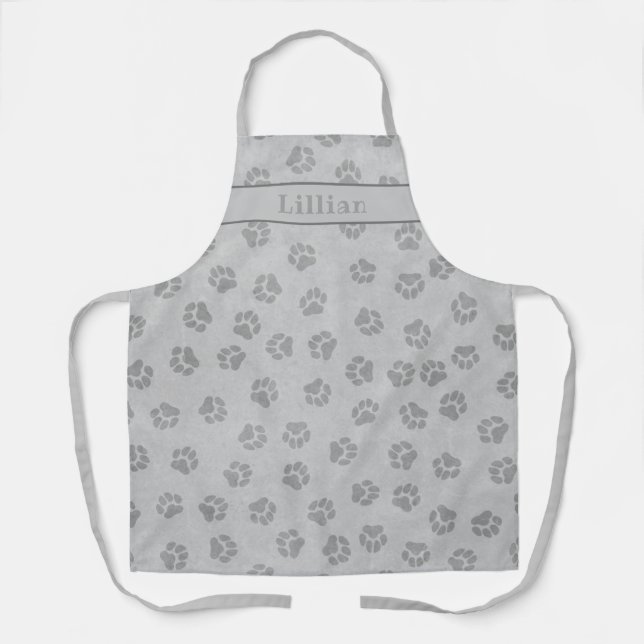 Delantal Estampado Personalizado de Huella de Perro Gris Fr (Anverso)