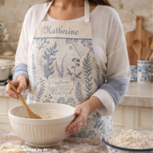 Delantal Estampado Toile Francés de Flor Silvestre Azul Vin