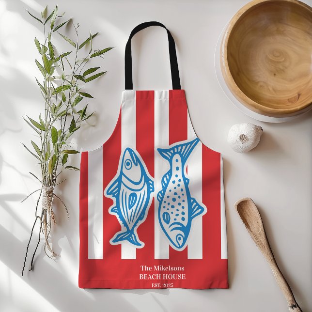 Delantal Esterillas de sardinas náuticas rojas personalizad (Subido por el creador)