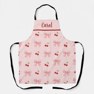 Delantal Estética Coqueta con Lazo Rosa y Cereza Roja