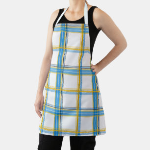 Delantal Estética de Cuadro Escocés Azul Amarillo Brillante