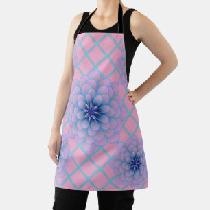 Delantal Estética de Patrón Floral Morado Azul Pastel Sin C