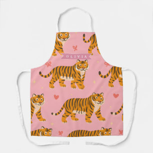 Delantal Estética personalizada rosa tigre chic atrevida di