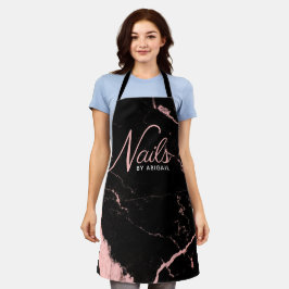 Delantal Estilista de uñas de mármol rosa y negro moderno