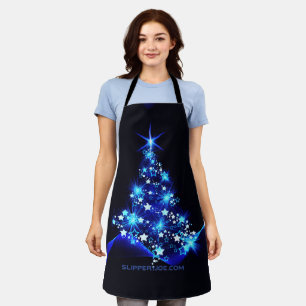 Delantal estilizado árbol de Navidad SlipperyJoe azul brill