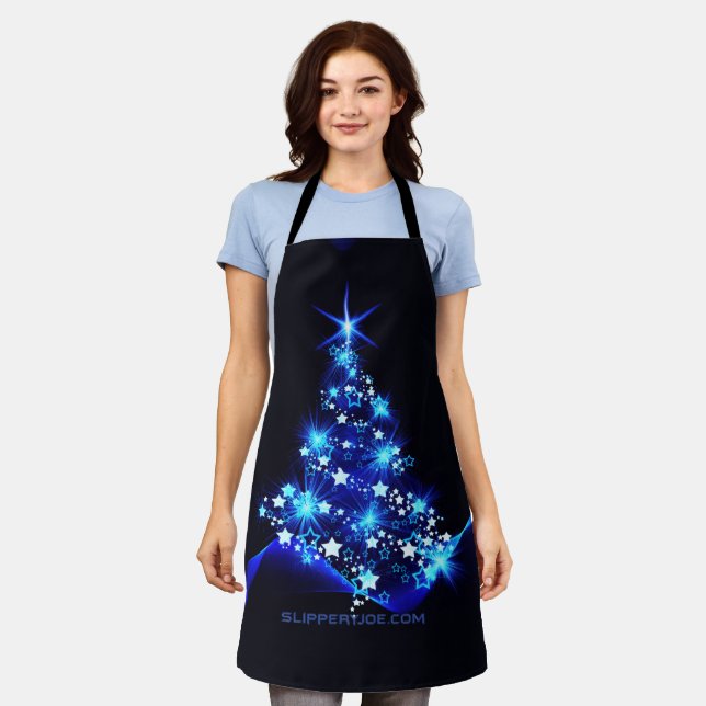 Delantal estilizado árbol de Navidad SlipperyJoe azul brill (Gastado)