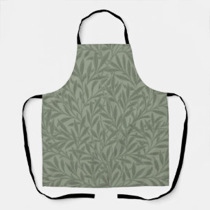 Delantal Estilo antiguo verde salvia con estampado de sauce