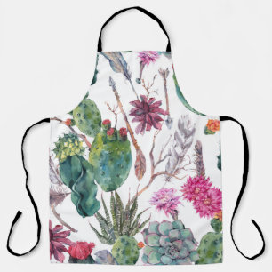 Delantal Estilo Boho, acuarela de cactus vintage.