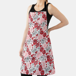 Delantal Estilo de Arte Doodle Rosas Rosadas Corazones San