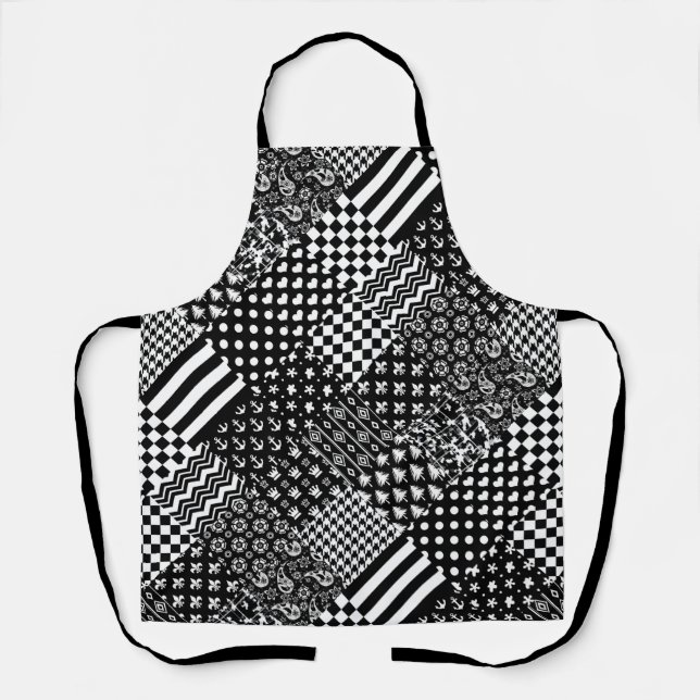 Delantal Estilo de patrón mixto blanco negro minimalista (Anverso)