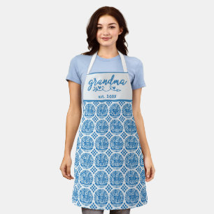 Delantal Estilo Étnico Ucraniano Azul Blanco Abuela Est
