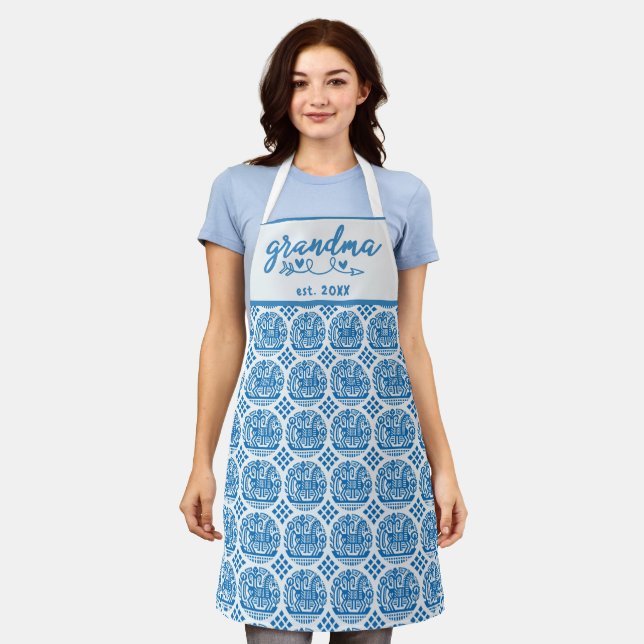 Delantal Estilo Étnico Ucraniano Azul Blanco Abuela Est (Gastado)