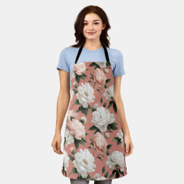 Delantal Estilo floral blanco de peonía con rubor femenino