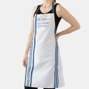 Delantal Estilo francés Stripe - Azul Nombre blanco