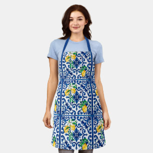 Delantal estilo italiano,mosaico,azul,limón,