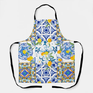 Delantal Estilo siciliano, mayólica, limones