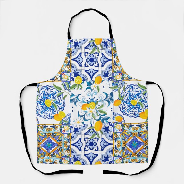 Delantal Estilo siciliano, mayólica, limones      (Anverso)