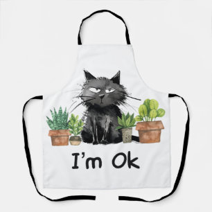 Delantal Estoy bien curando gato negro con plantas
