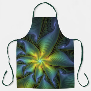 Delantal Estrella abstracta, brillante arte azul verde dora