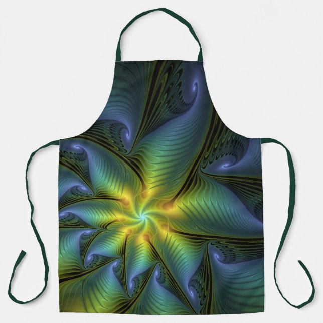 Delantal Estrella abstracta, brillante arte azul verde dora (Anverso)