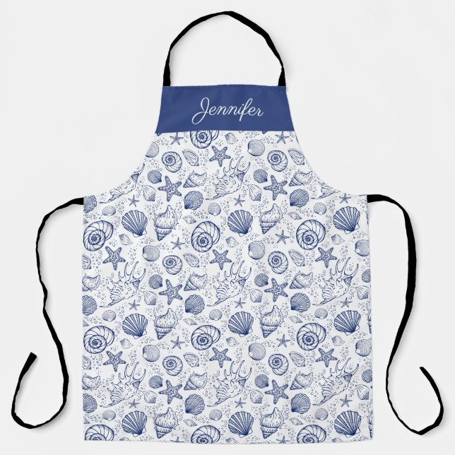 Delantal Estrella de Mar Conchas Azules y Blancas  (Anverso)
